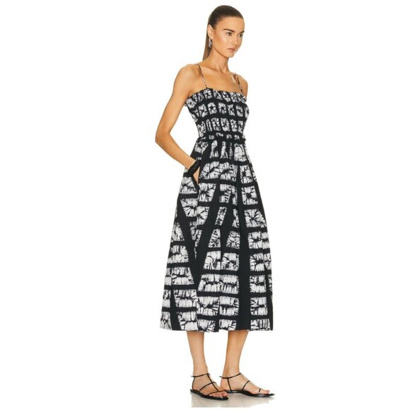 Ulla Johnson Akshara Hand Dyed Diamond Shibori Midi Dress in Paragon - Picture 2 of 14